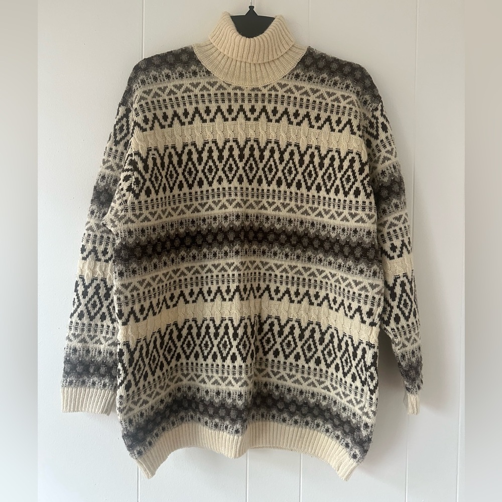 Vintage Paul James Turtleneck Pullover Sweater fisherman Wool Made In England M